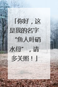 你好，这是我的名字“鱼人叶硝水母”，请多关照！